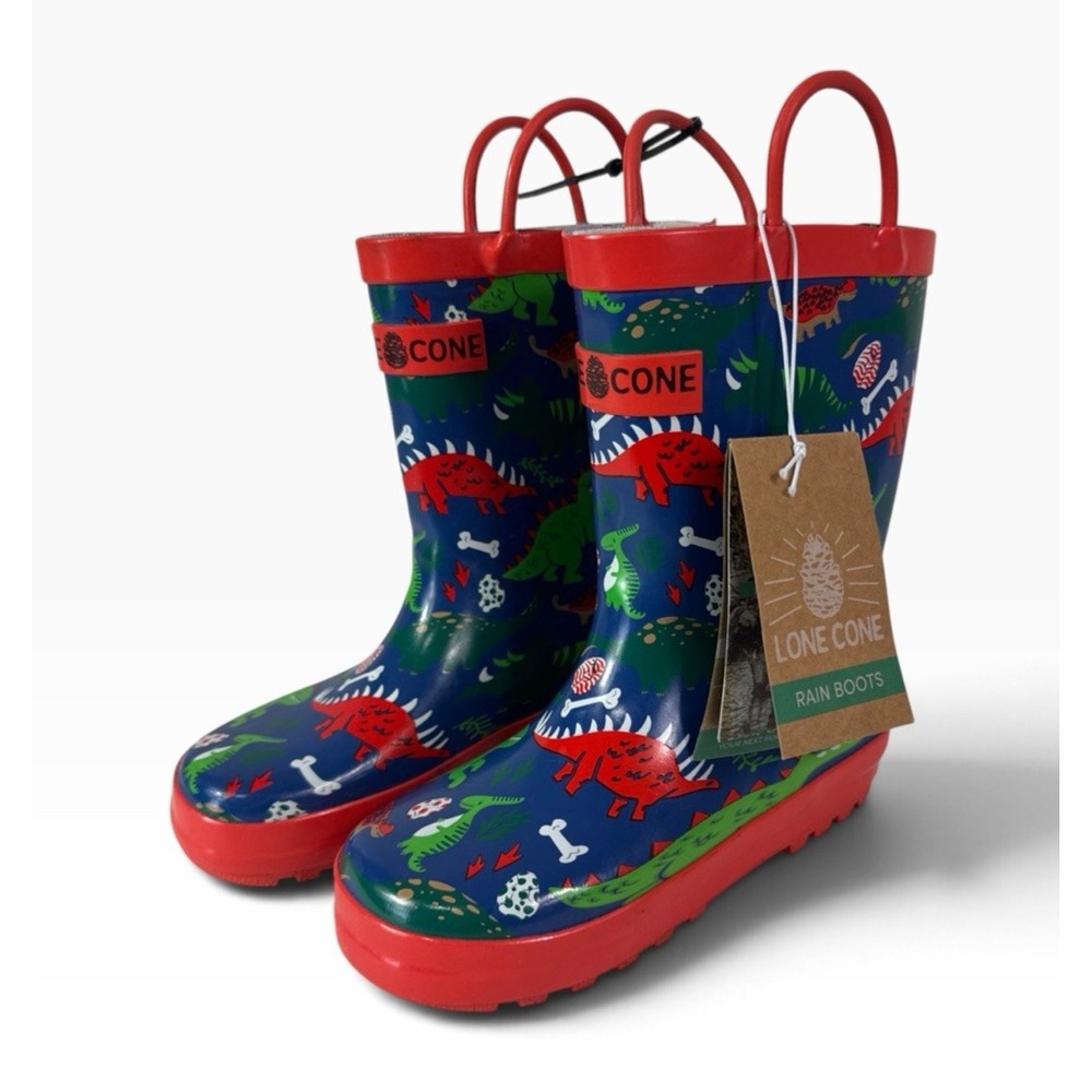 LoneCone Unisex Little Kids 13L (Ages 4-8 ) Rainboots Dino Puddle-a-Saurus Multi